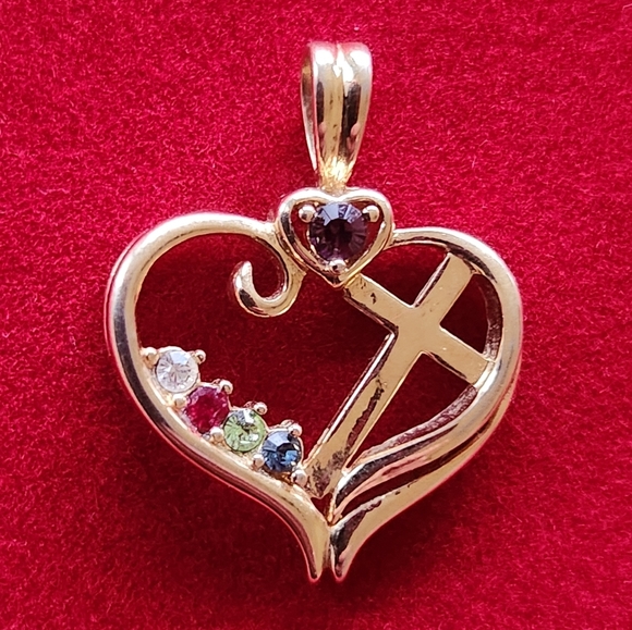 Jewelry - 925 STERLING SILVER GOLD VERMEIL, GEMSTONE OC HEART, CROSS PENDANT 23MM, 1.5 GR